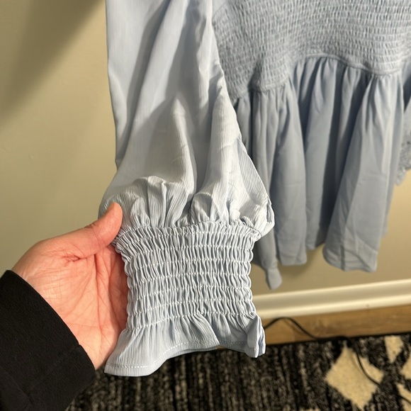 Lush Blue Pleated Sundress with Bishop Sleeves - Picture 8 of 10